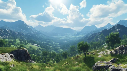 Scenic Mountain View with Green Hills