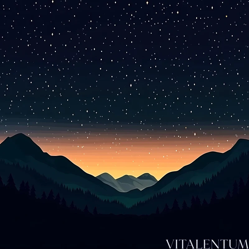 Night Sky Over Mountain Peaks AI Image