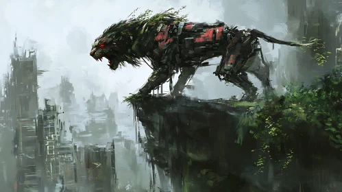 Cyborg Lion on Cliff Edge