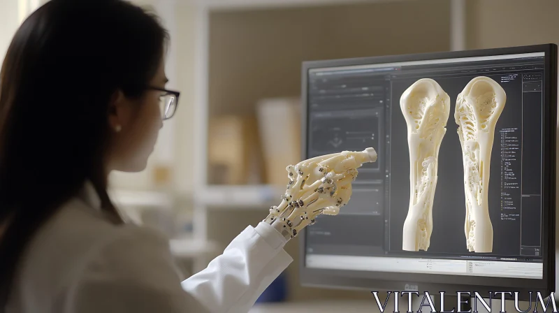 AI ART Woman Analyzing Bone Structure With Robotic Arm