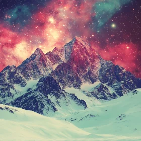 Snowy Mountain Under Cosmic Sky