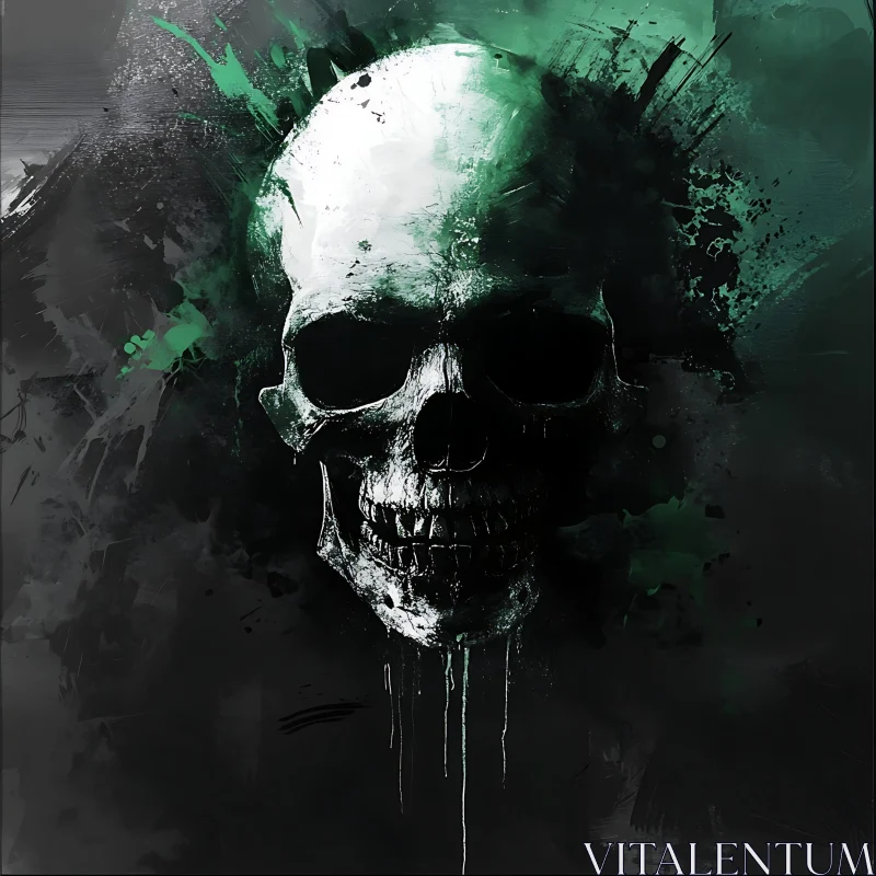 Abstract Skull with Green Hues AI Image
