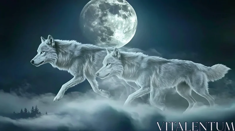 AI ART Ethereal Wolves in the Night Mist