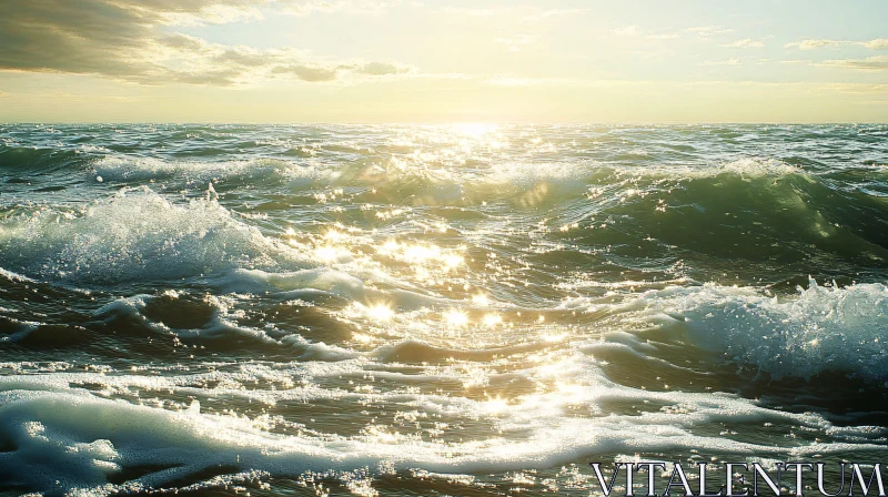 Glistening Sea Waves AI Image