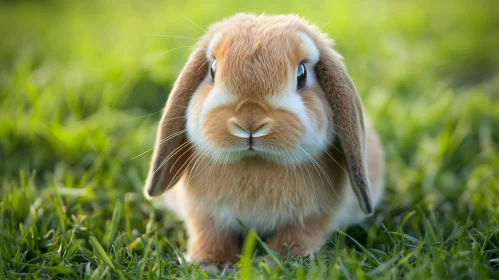 Fluffy Rabbit Portrait on Green Grass