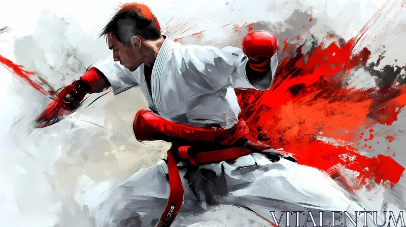 AI ART Powerful Karate Action Art with Red Accents