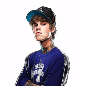 Portrait of Justin Bieber in Blue Shirt and Cap