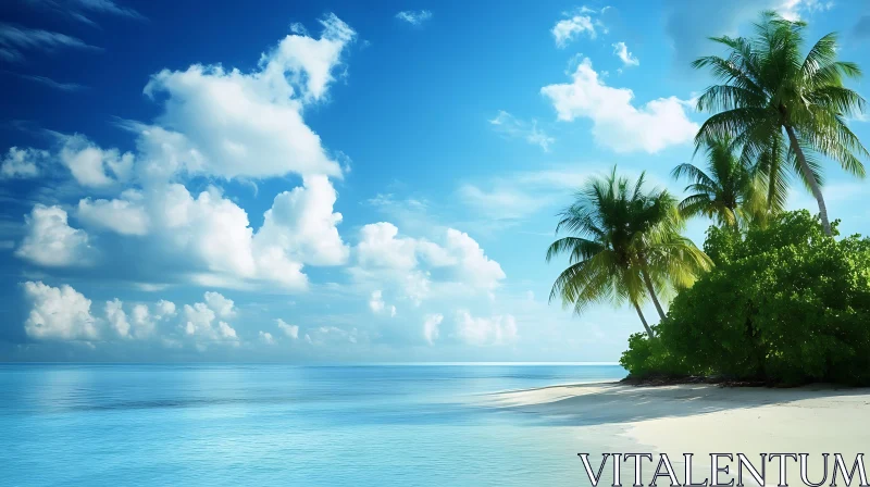 AI ART Tropical Beach Scene with Palm Trees