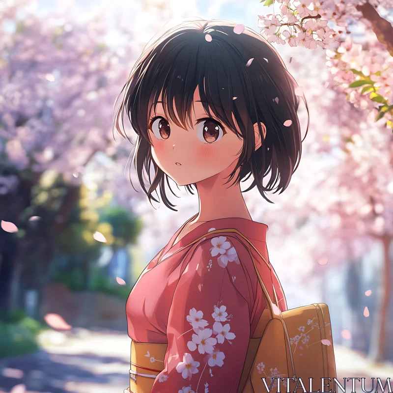 Anime Girl in Blossoming Park AI Image