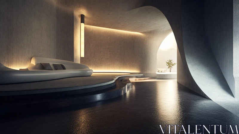 AI ART Minimalist Interior with Curved Architecture