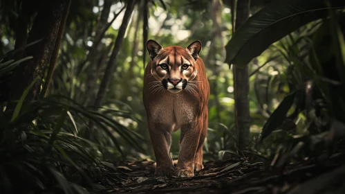 Portrait of Cougar in the Jungle