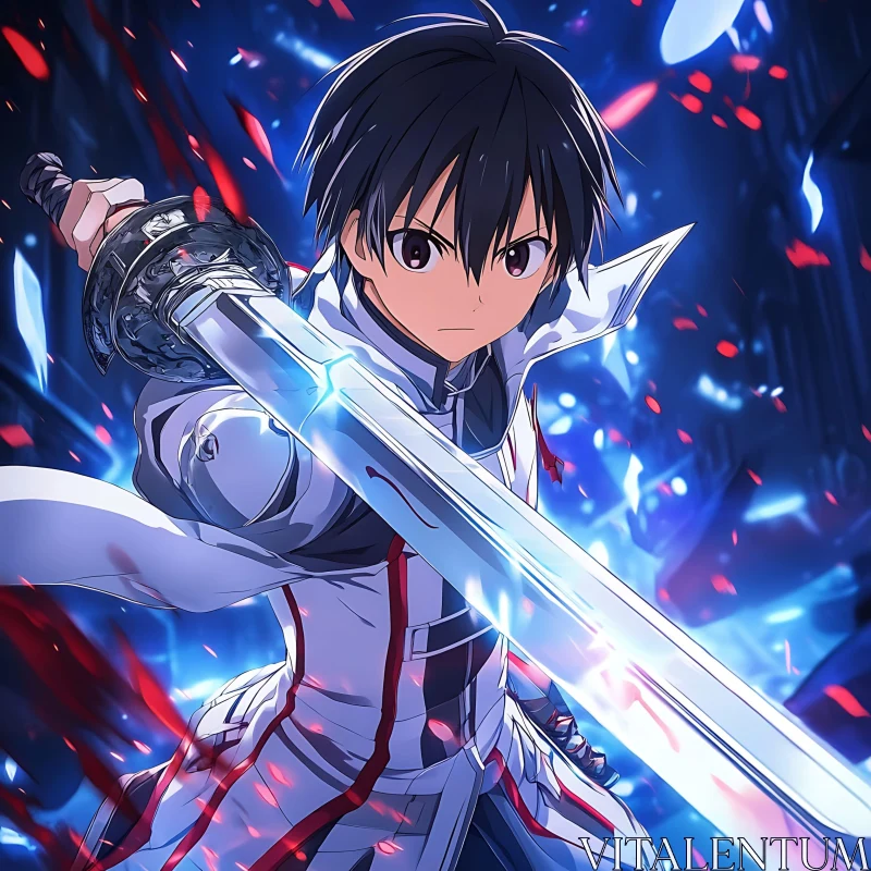 Anime Hero Wielding Powerful Glowing Sword AI Image