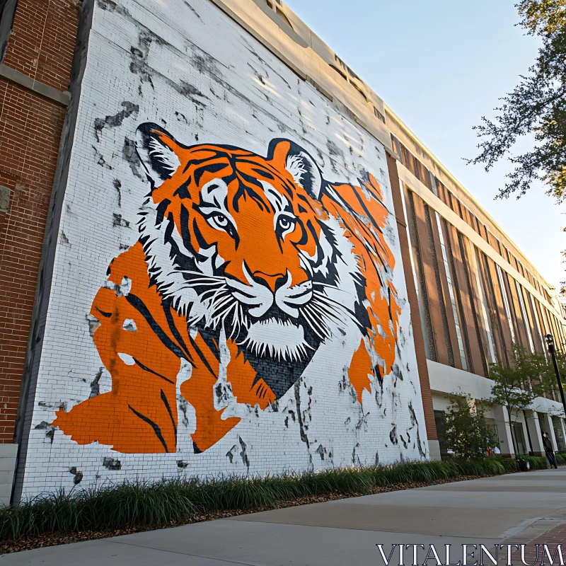 AI ART Urban Tiger: A Building Mural Art