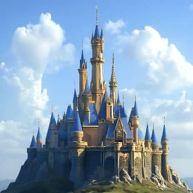 Enchanting Castle with Turrets Under Blue Sky