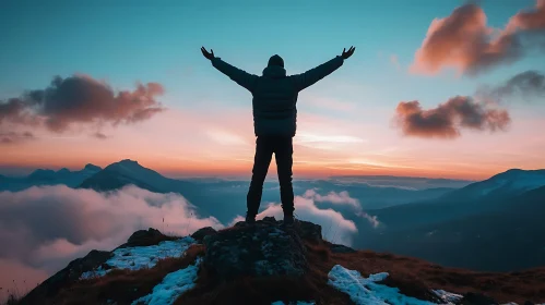 Silhouette Embracing Mountain Sunset