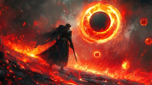 Warrior Facing Fiery Planet