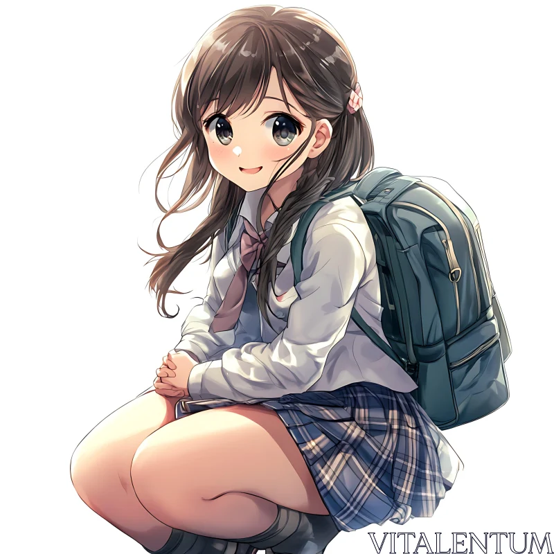 Cute Anime Schoolgirl with Backpack AI Image