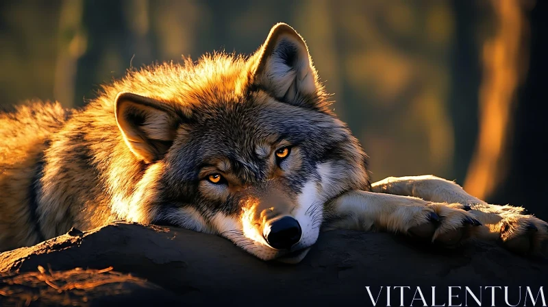 Calm Wolf in Golden Light AI Image