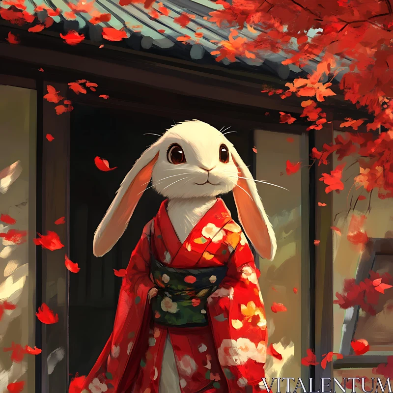 Bunny in Red Kimono AI Image