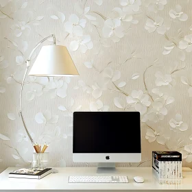 Modern Minimalist Workspace with Floral Accents