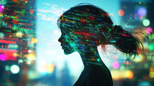 Data Stream Overlay on Female Silhouette