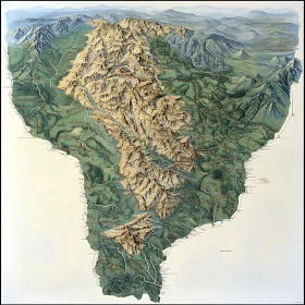 Relief Map of Mountain Range