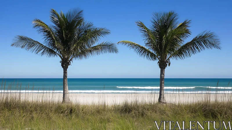 AI ART Tropical Beach with Palm Trees