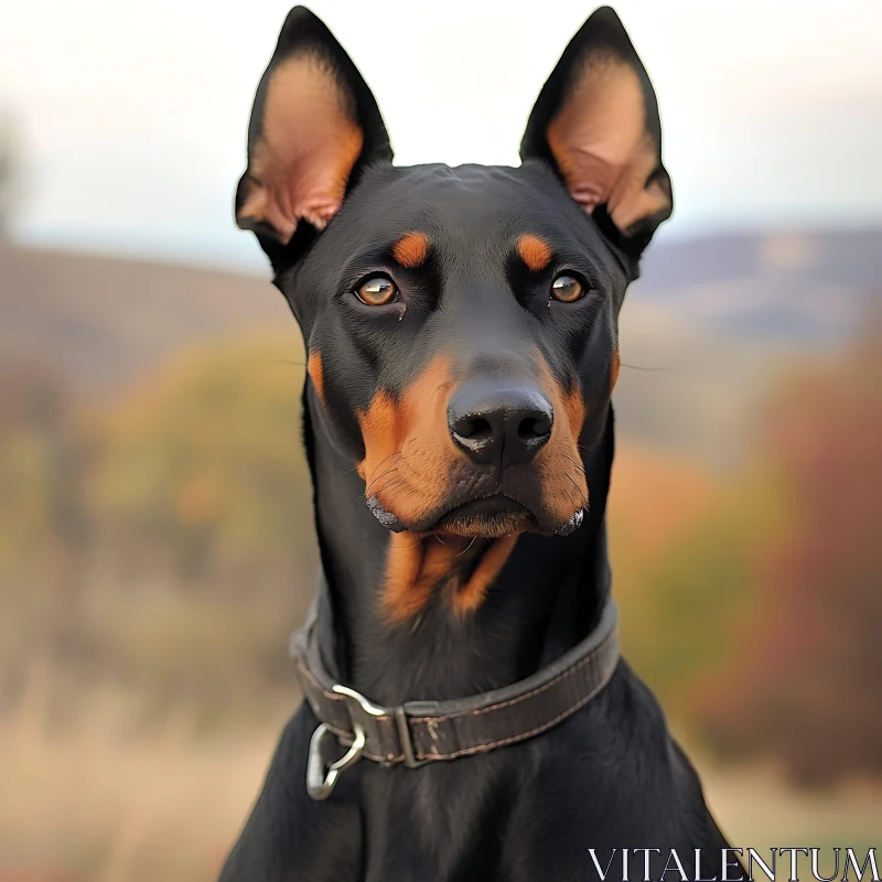 Doberman Dog Against Autumn Landscape AI Image