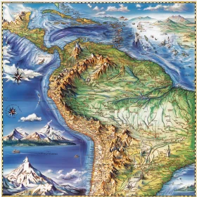 Artistic South America Topographical Map