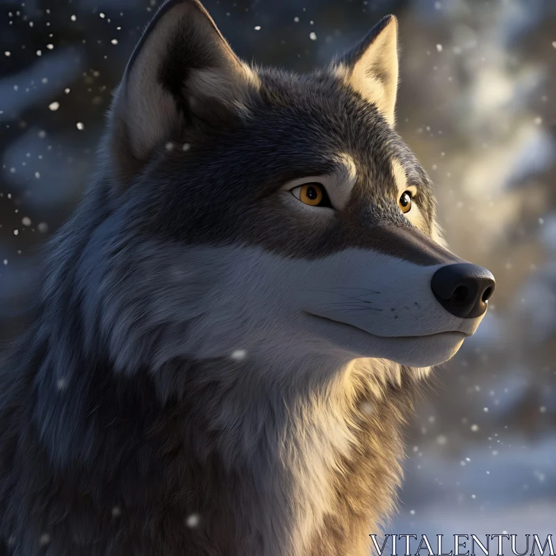 AI ART Serene Winter Wolf Gaze