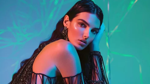 Glamorous Kendall Jenner in Turquoise Lighting