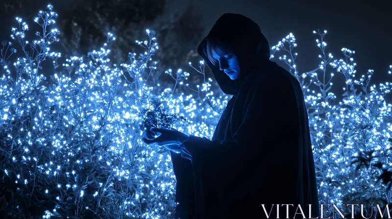 AI ART Hooded Figure with Glowing Plants