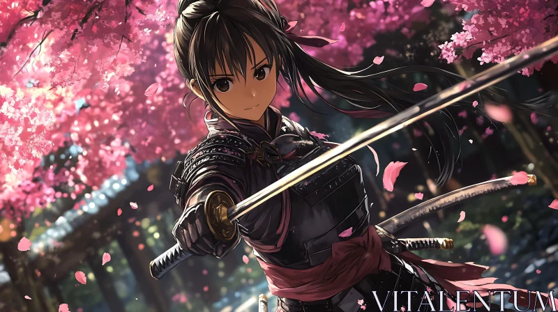 Cherry Blossom Samurai AI Image