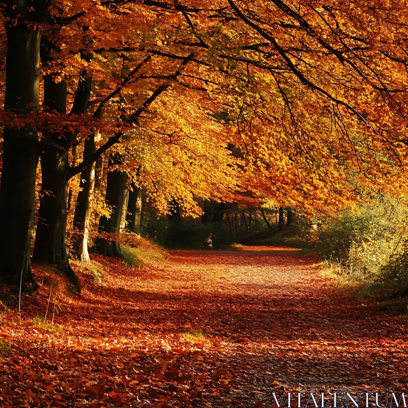 Enchanting Path Through an Autumn Forest AI Image