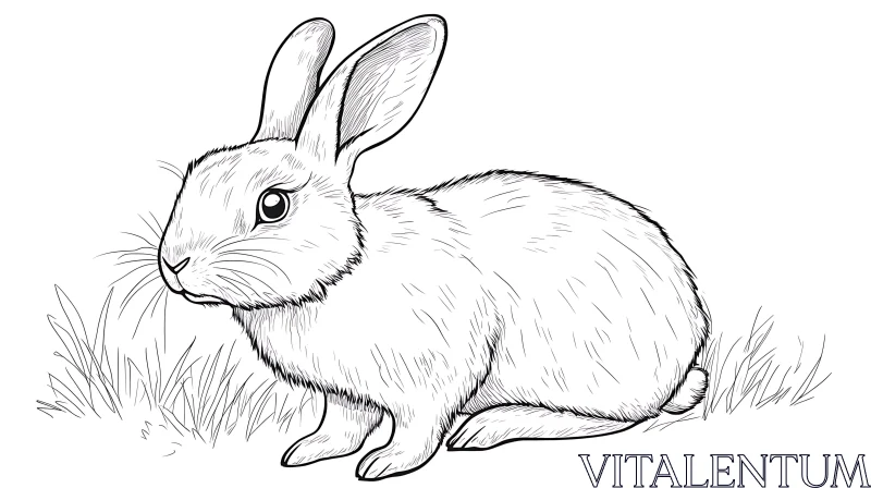 Monochrome Drawing of a Sitting Rabbit AI Image