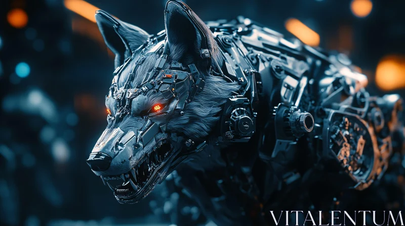 AI ART Futuristic Robotic Wolf with Red Eyes