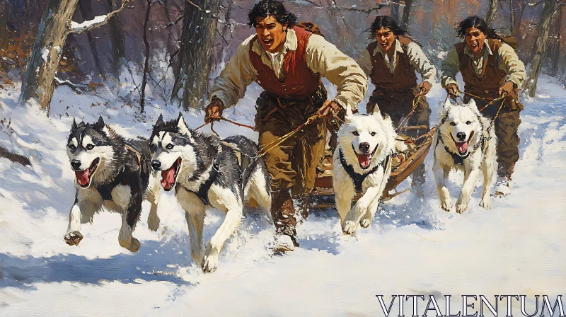 AI ART Huskies Pulling Sled in Winter Landscape