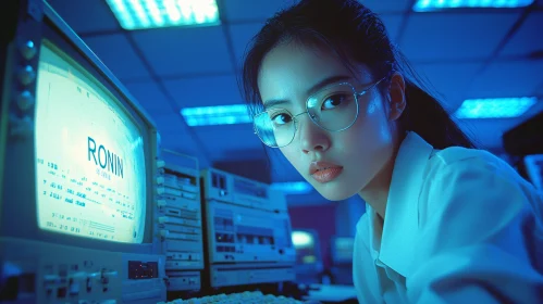 Vintage Computer System with Woman