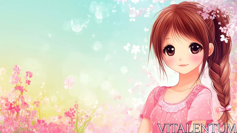 AI ART Springtime Anime Girl in Flower Field