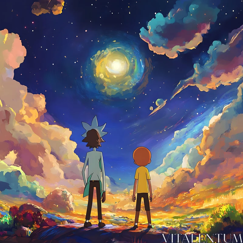 Dreamlike Anime Sky with Two Characters AI Image