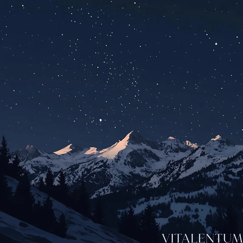 Starry Night Mountain Landscape AI Image