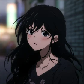 Solitary Anime Girl Portrait with Dark Hair