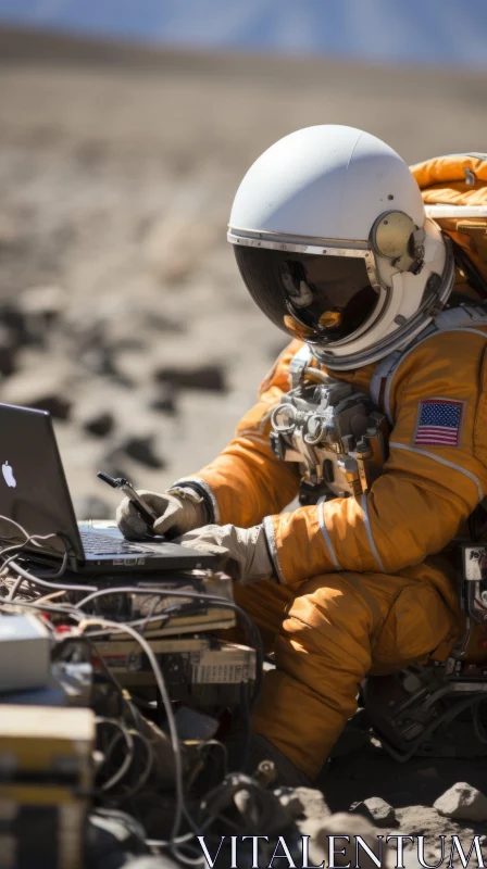 Solitary Astronaut with Laptop in Desert - A Testament to Human Connections AI Image