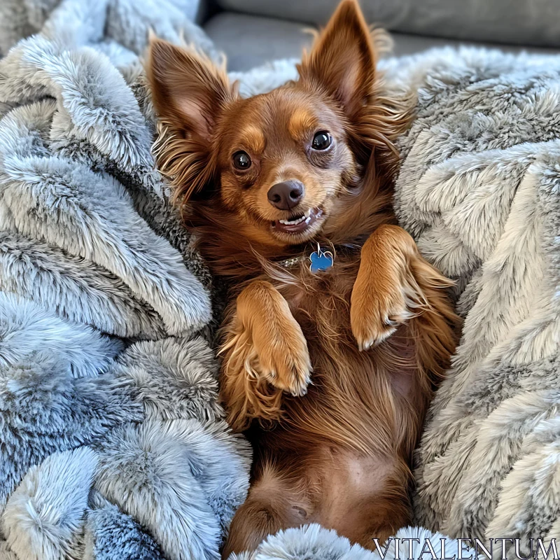 Cute Brown Dog Relaxing in Soft Blankets AI Image