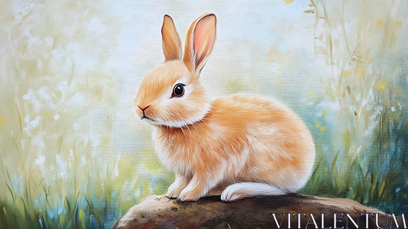 Gentle Rabbit Resting in Nature Artwork AI Image