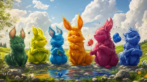 Colorful Bunny Gathering