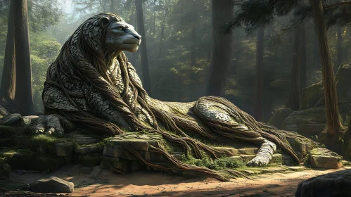 Rooted Majesty: Forest Lion Sculpture