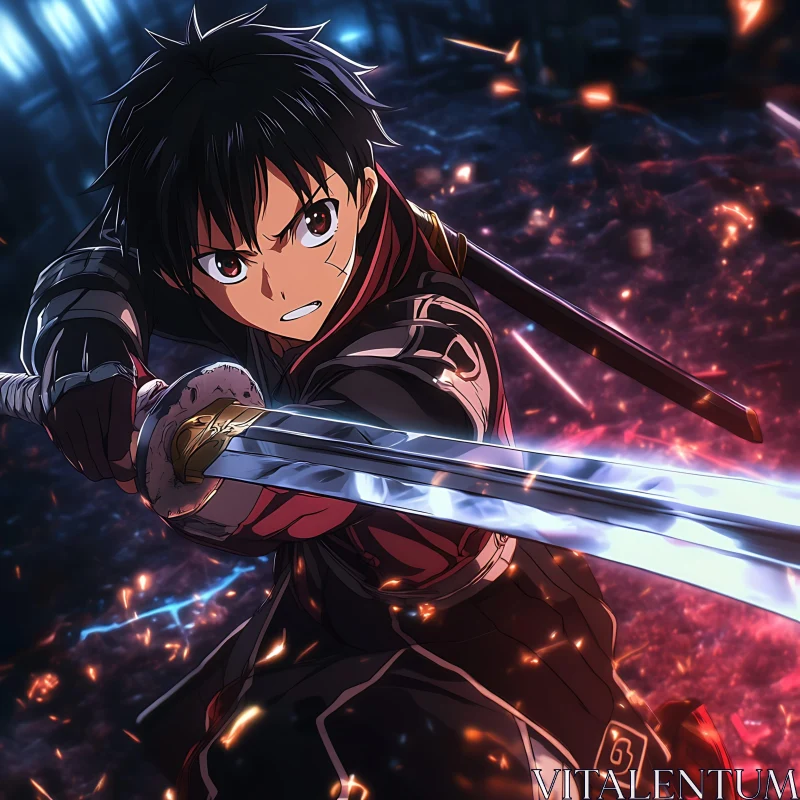 Fierce Anime Character Holding Sword in Battle AI Image