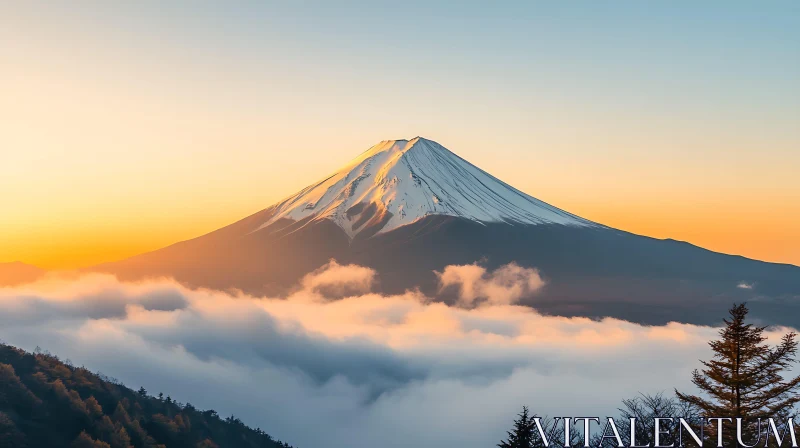 Snow-Capped Mountain at Sunrise AI Image