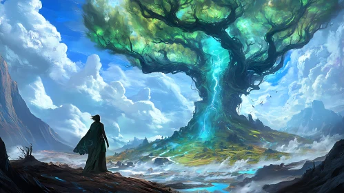 Mystical Glowing Tree and Distant Figure